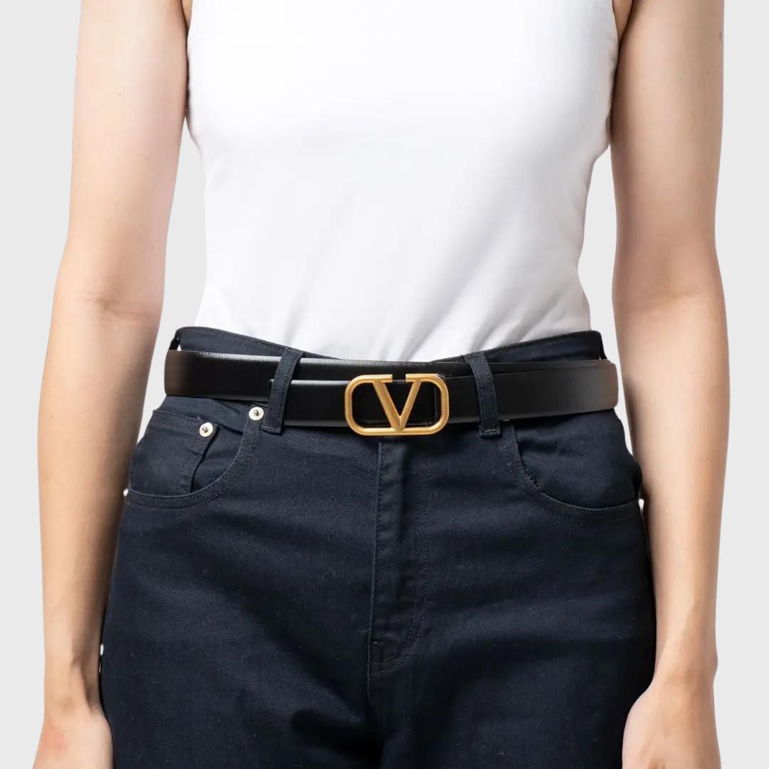 VLogo Buckle Belt Black Gold