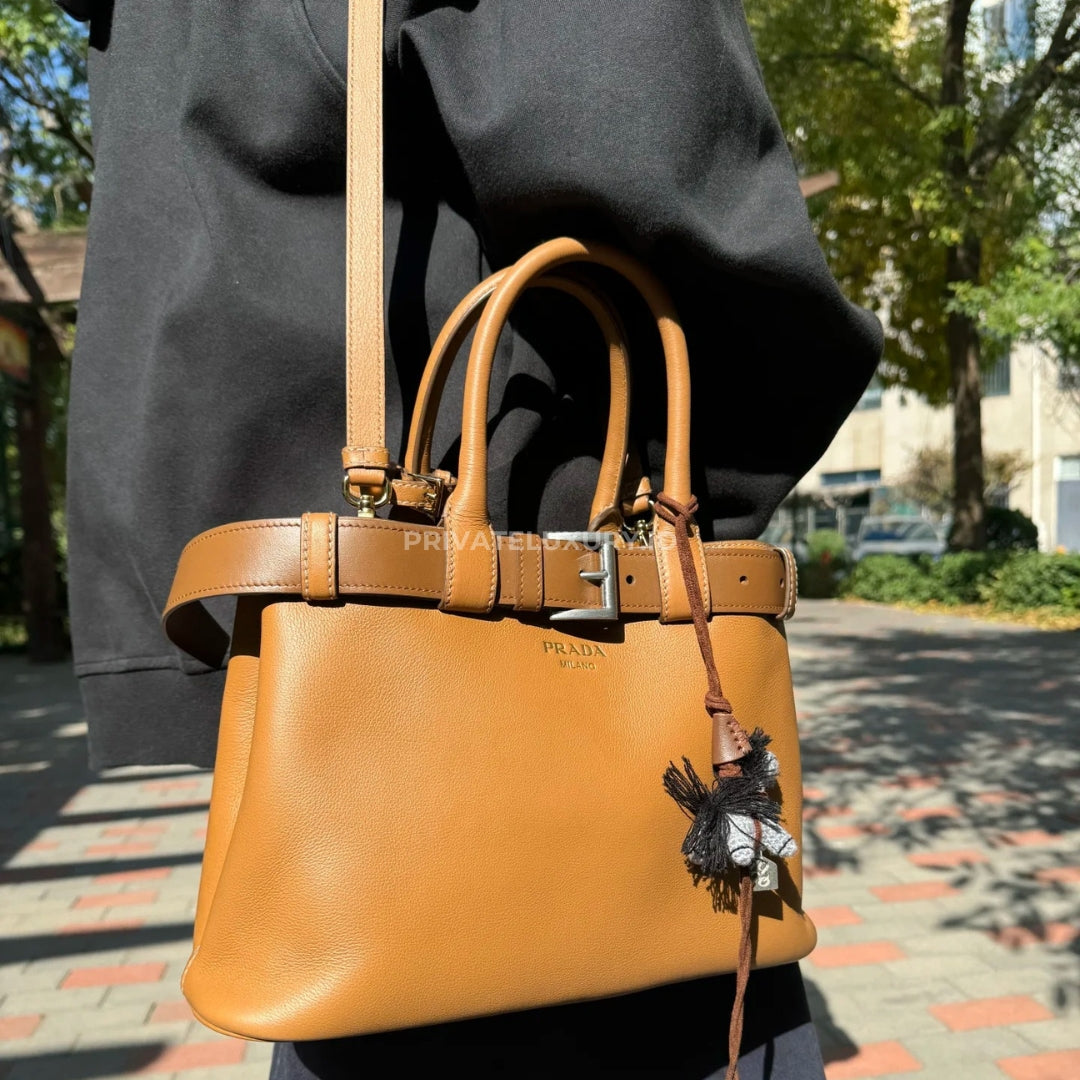 Prada Buckle Small Leather Handbag With Belt