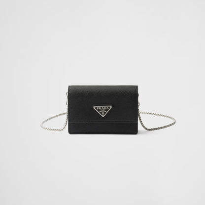 Saffiano Leather Card Holder with Shoulder Strap
