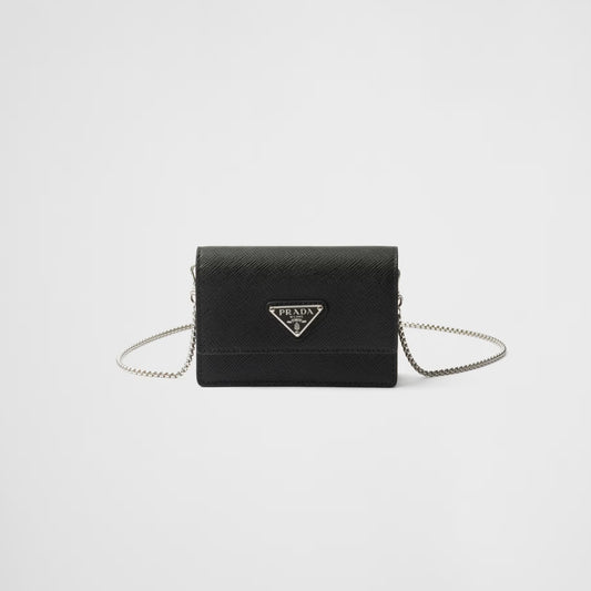 Saffiano Leather Card Holder with Shoulder Strap