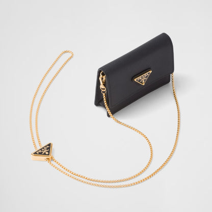 Saffiano Leather Card Holder with Shoulder Strap