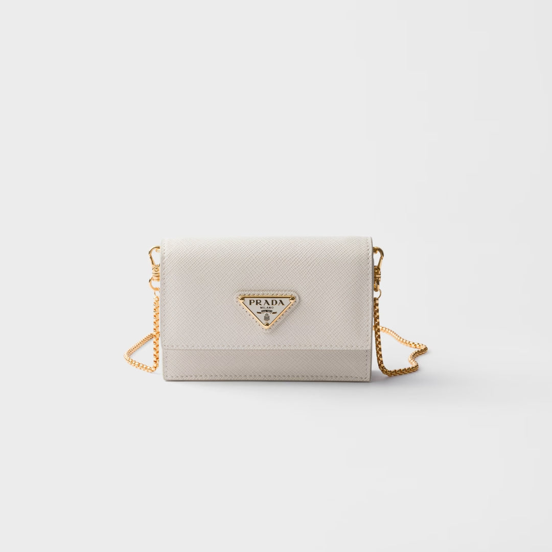 Saffiano Leather Card Holder with Shoulder Strap