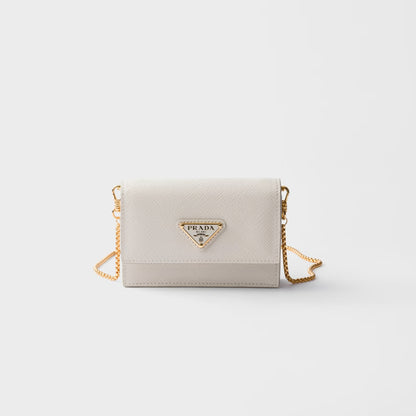 Saffiano Leather Card Holder with Shoulder Strap