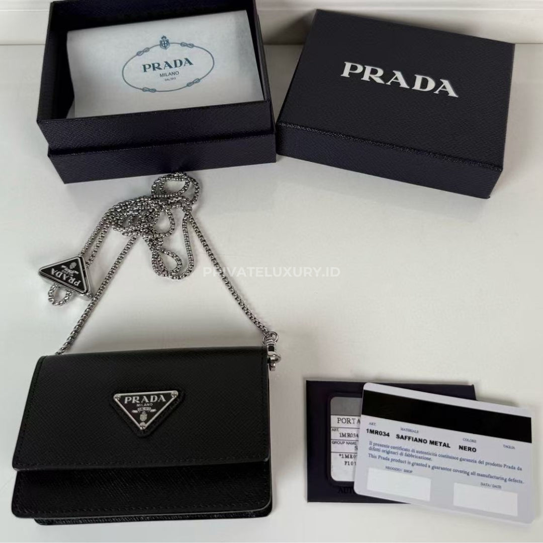 Saffiano Leather Card Holder with Shoulder Strap