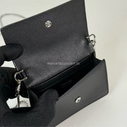 Saffiano Leather Card Holder with Shoulder Strap