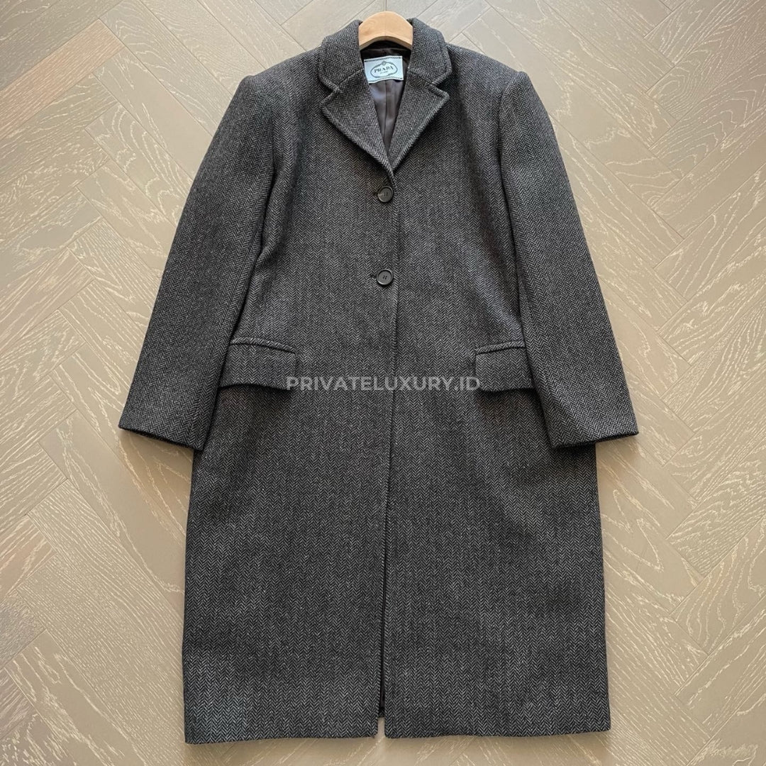 Single-Breasted Chevron Wool Jacket