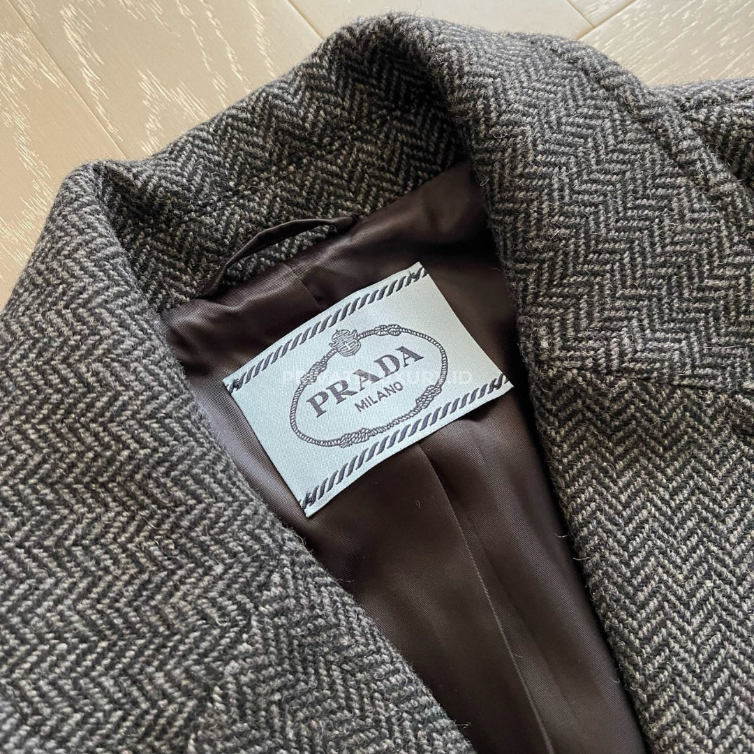 Single-Breasted Chevron Wool Jacket