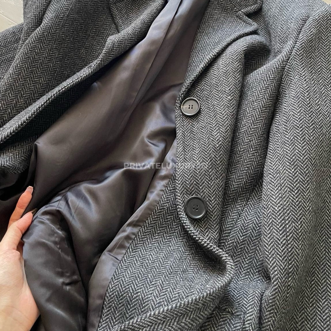 Single-Breasted Chevron Wool Jacket